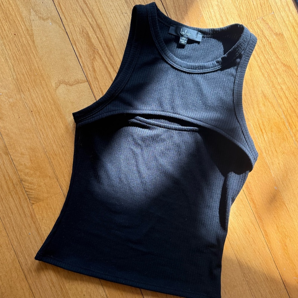 Lulu's Black Ribbed Peek-a-boo Tank Top